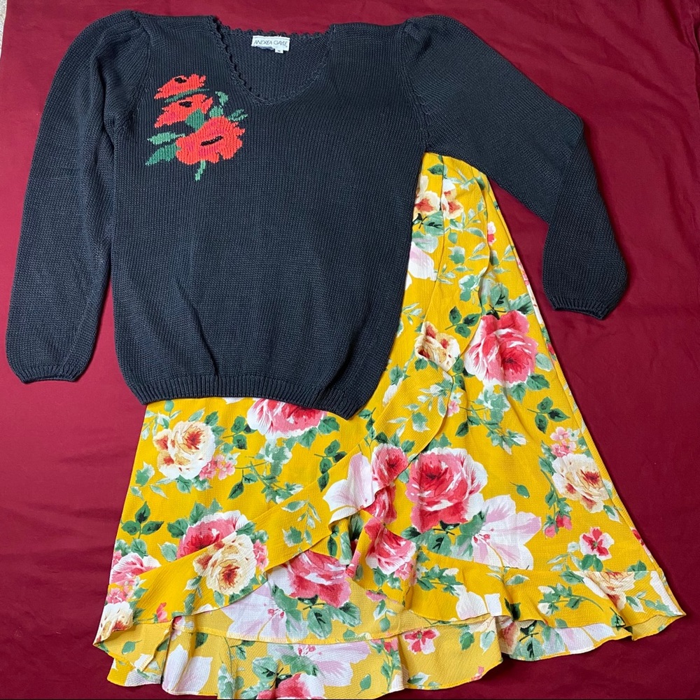 Vintage Ramie Cotton PuffShoulder Jacquard Sweater